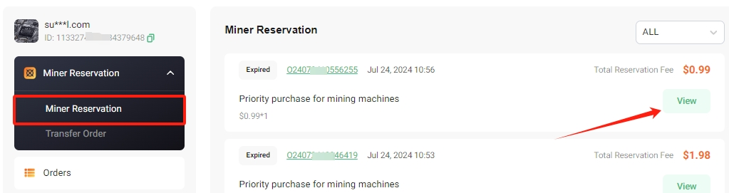 How to view the Miner Reservation orders? – Bitdeer Help Center